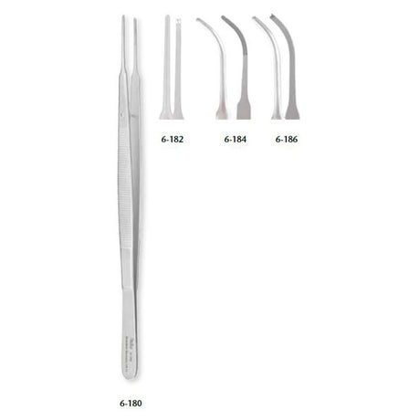 MILTEX GERALD Tissue Forceps, 7" (176mm), curved, 1 x 2 teeth. MPN: 6-186