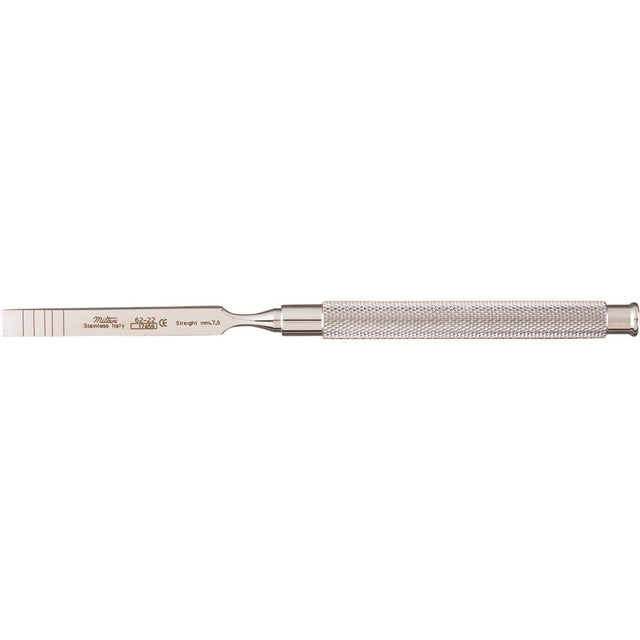 MILTEX Graduated Chisel, (7-10-13-15-18 mm markings), Straight, Length= 7" (178 mm), Width= 7.5 mm. MPN: 62-22