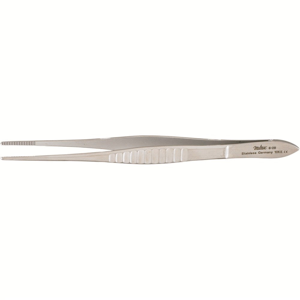 MILTEX Dressing Forceps, delicate pattern fluted handles, 5-1/2" (140mm), serrated tips. MPN: 6-28
