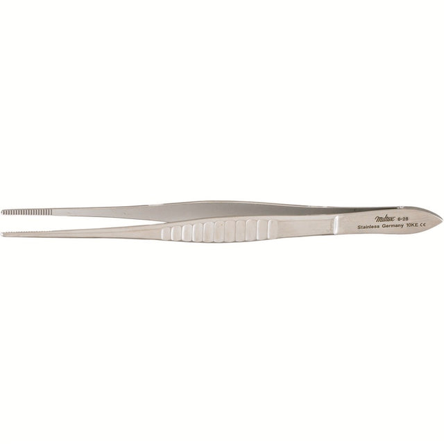 MILTEX Dressing Forceps, delicate pattern fluted handles, 5-1/2" (140mm), serrated tips. MPN: 6-28