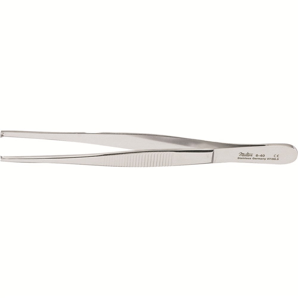 MILTEX Tissue Forceps 4-5/8" (118mm), 1 X 2 teeth, serrated handles. MPN: 6-40