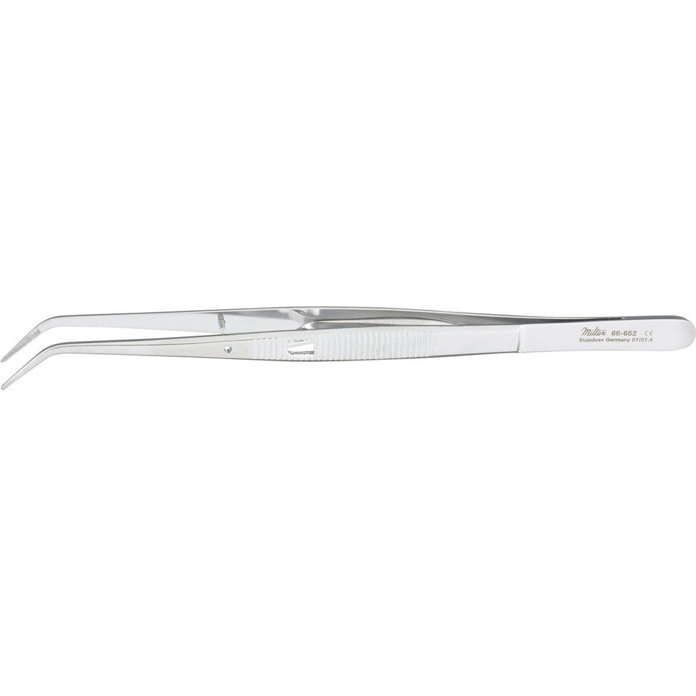 MILTEX COLLEGE Cotton Pliers with lock, angled, serrated tips. MPN: 66-652