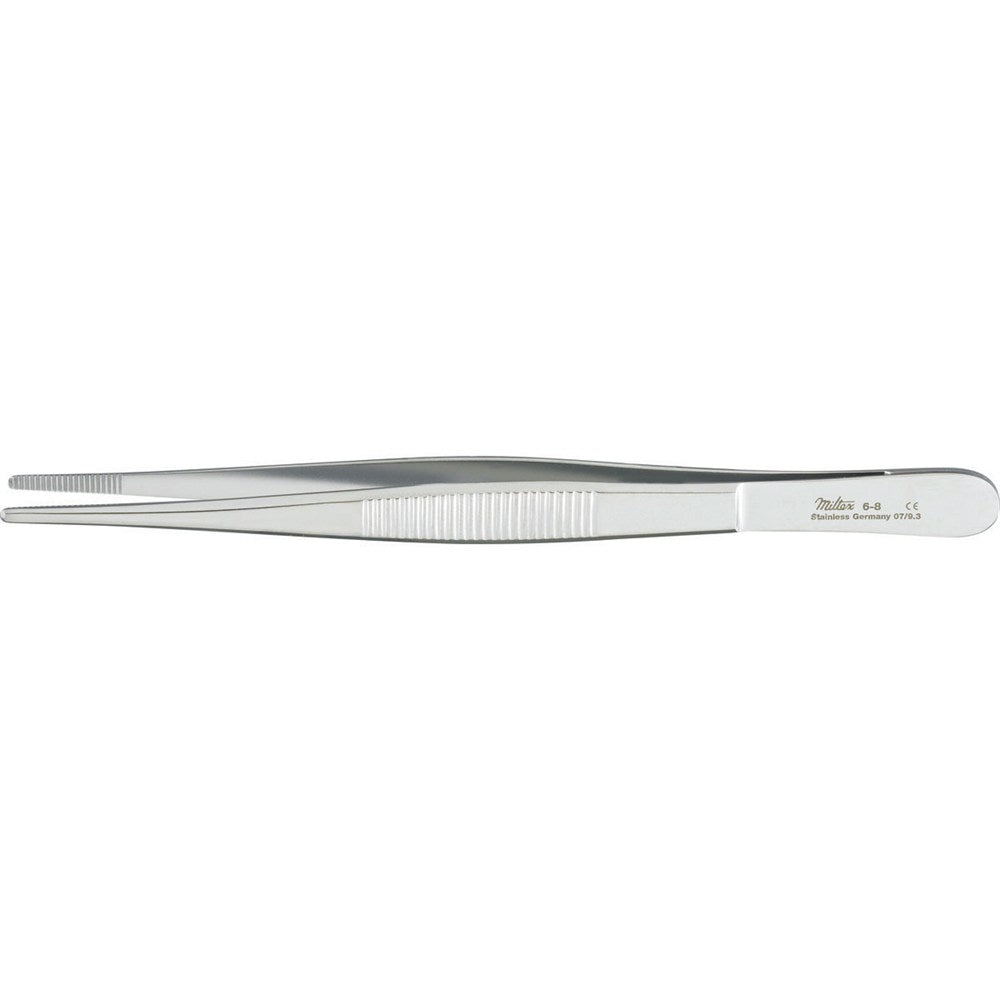 MILTEX Dressing Forceps, standard pattern serrated handles, 5-5/8" (142mm), serrated tips. MPN: 6-8