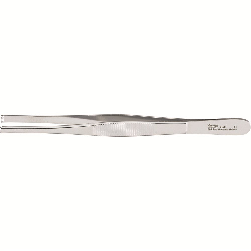 MILTEX Tissue Forceps 4 X 5 teeth, standard pattern serrated handles, 6" (15.2 cm). MPN: 6-86