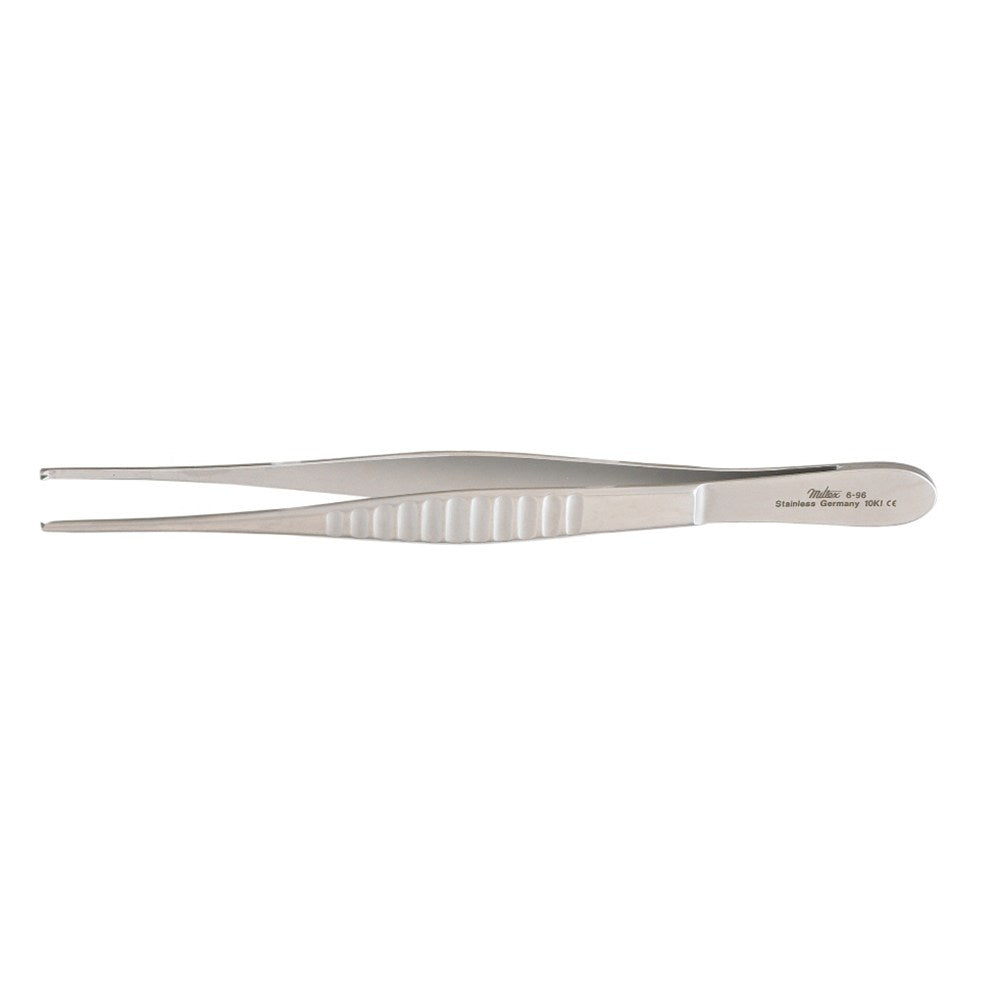 MILTEX Tissue Forceps 1 X 2 teeth, delicate pattern fluted handles, 5" (12.7 cm). MPN: 6-92