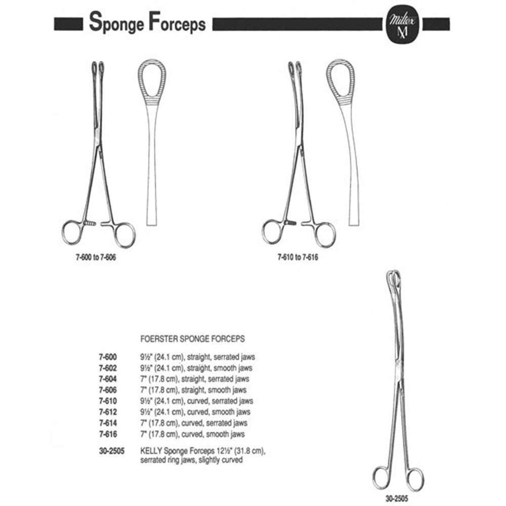 MILTEX FOERSTER Sponge Forceps, 7" (17.8 cm), straight, smooth jaws. MPN: 7-606 - Image 2