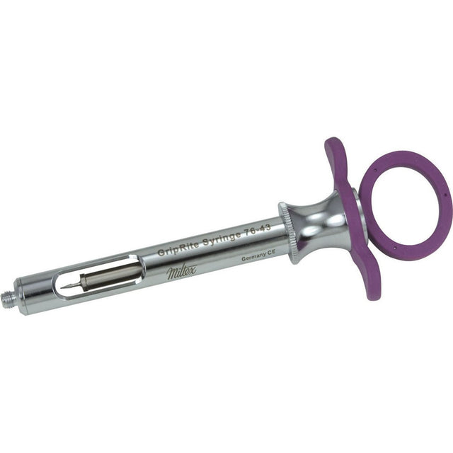 MILTEX GripRite Petite Dental Aspirating Syringe CW, Purple Silicone Grips. MPN: 76-43