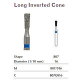 MILTEX Diamond Bur, Long Inverted Cone (807), Diameter= 16, Coarse Grit, Green Band. MPN: 807G016