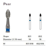 MILTEX Diamond Bur, Pear (832), Diameter= 18, Medium Grit, Blue Band. MPN: 832/018