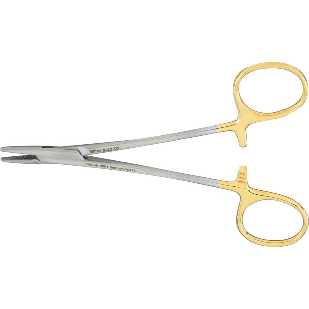Miltex Mayo-Hegar Needle Holder, 5⅛" (13 cm), Serrated Jaws, Tungsten Carbide. MPN: 8-42TC