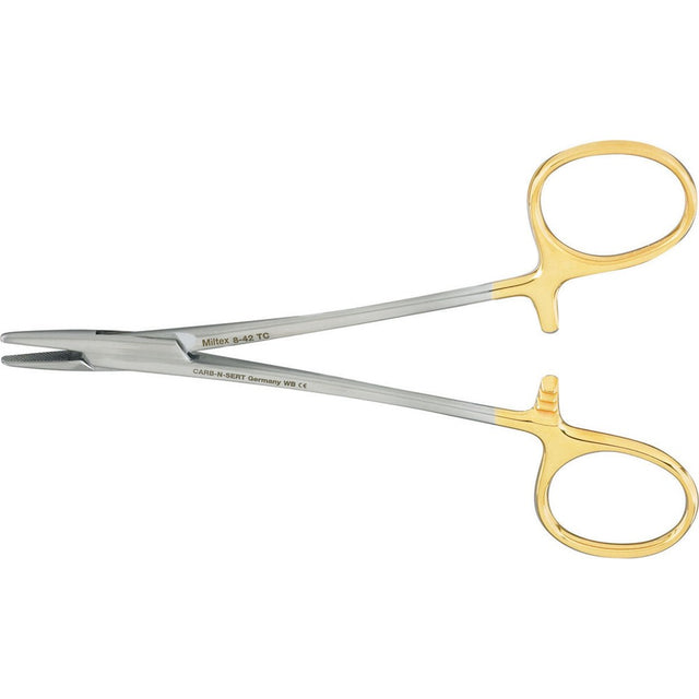 Miltex Mayo-Hegar Needle Holder, 5⅛" (13 cm), Serrated Jaws, Tungsten Carbide. MPN: 8-42TC