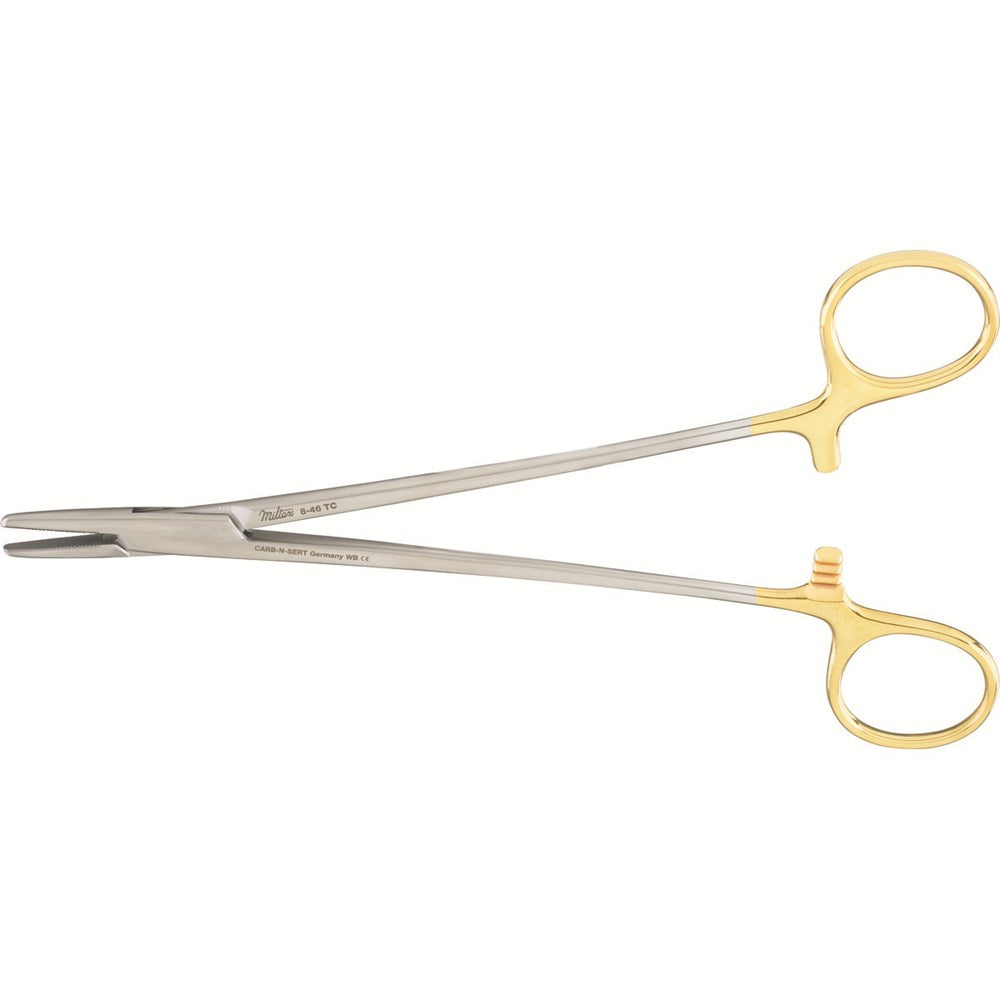 Miltex Mayo-Hegar Needle Holder, 7¼" (18.7 cm), Serrated Jaws, Tungsten Carbide. MPN: 8-46TC
