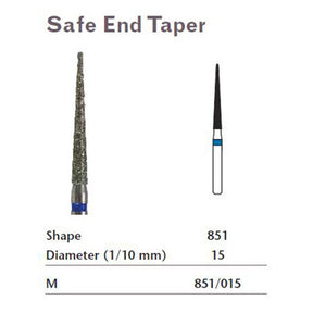 MILTEX Diamond Bur, Safe End Taper (851), Diameter= 15, Medium Grit, Blue Band. MPN: 851/015