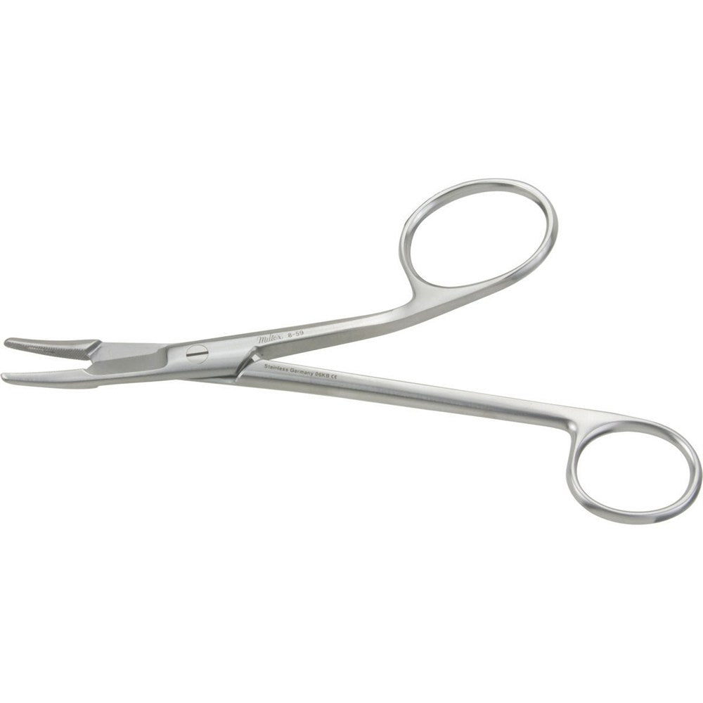 Miltex Gillies-Sheehan Needle Holder with Suture Scissors, 6½" (16.5 cm), Curved, One Fenestrated Jaw. MPN: 8-59