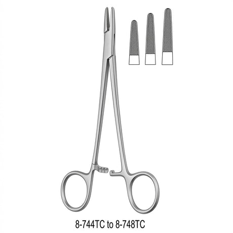 Miltex Mayo-Hegar Quick Release Needle Holder, 7¼" (18.7 cm), Serrated Jaws, Tungsten Carbide. MPN: 8-746TC