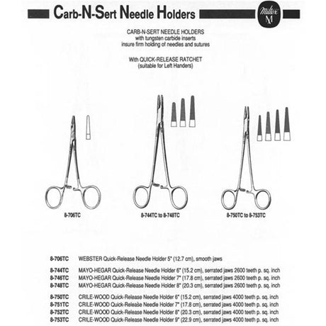 Miltex Mayo-Hegar Quick Release Needle Holder, 8" (20.6 cm), Serrated Jaws, Tungsten Carbide. MPN: 8-748TC - Image 2