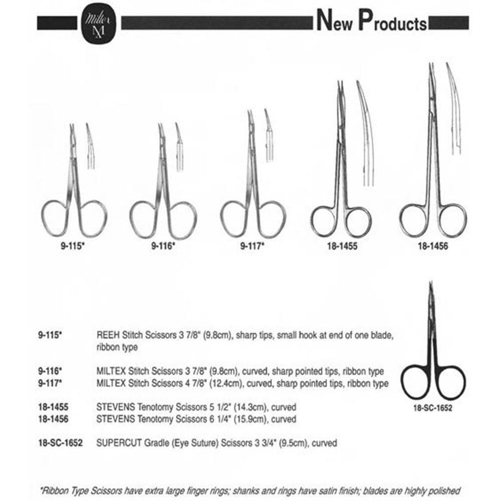 MILTEX Stitch Scissors, Curved, Sharp Pointed Tips, Ribbon Style Handles, 3 2/3". MPN: 9-116 - Image 2