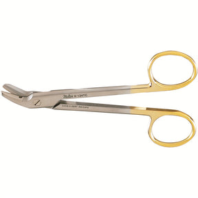 MILTEX Wire Cutting Scissors, 4-7/8" (124mm), Tungsten Carbide, angled to side, one serrated blade. MPN: 9-124TC