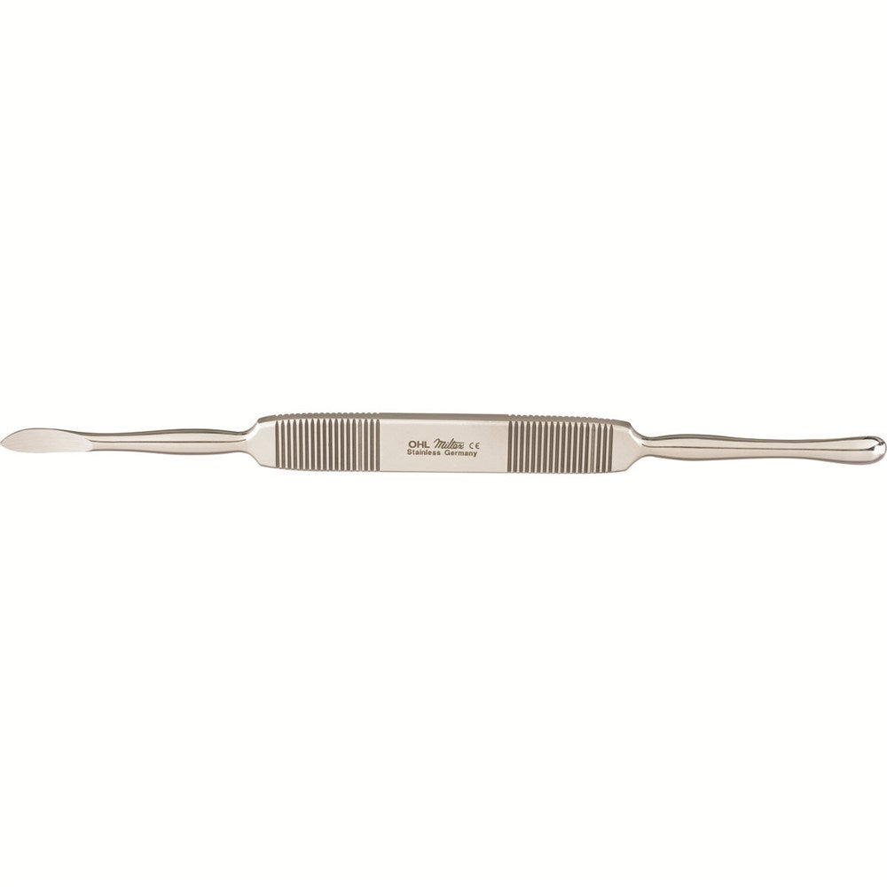 MILTEX OHL Periosteal Elevator double ended, sharp rounded & pointed, 6 mm wide, Length= 7" (17.8 cm). MPN: DELOHL