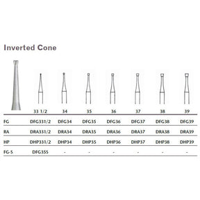 MILTEX Tungsten Carbide Bur, Inverted Cone, Friction Grip (10/pk). MPN: DFG34