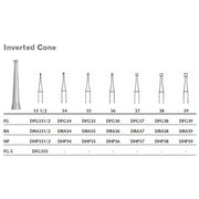 MILTEX Tungsten Carbide Bur, Inverted Cone, Friction Grip Short Shank (10/pk). MPN: DFG35S