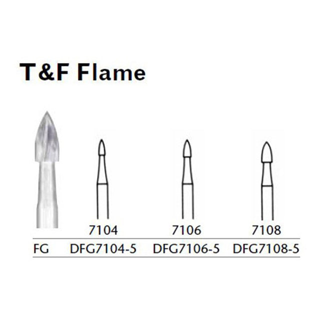 MILTEX Trimming & Finishing Bur, Flame, 7106, Friction Grip, 19 mm long. MPN: DFG7106-5