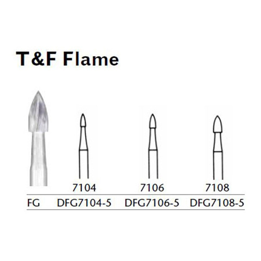 MILTEX Trimming & Finishing Bur, Flame, 7108, Friction Grip, 19 mm long. MPN: DFG7108-5