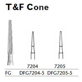 MILTEX Trimming & Finishing Bur, Cone, 7204, Friction Grip, 19 mm long. MPN: DFG7204-5