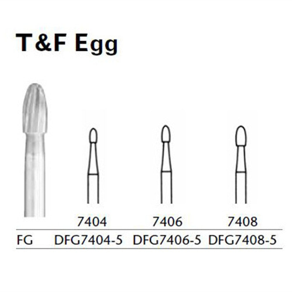 MILTEX Trimming & Finishing Bur, Egg, 7406, Friction Grip, 19 mm long. MPN: DFG7406-5
