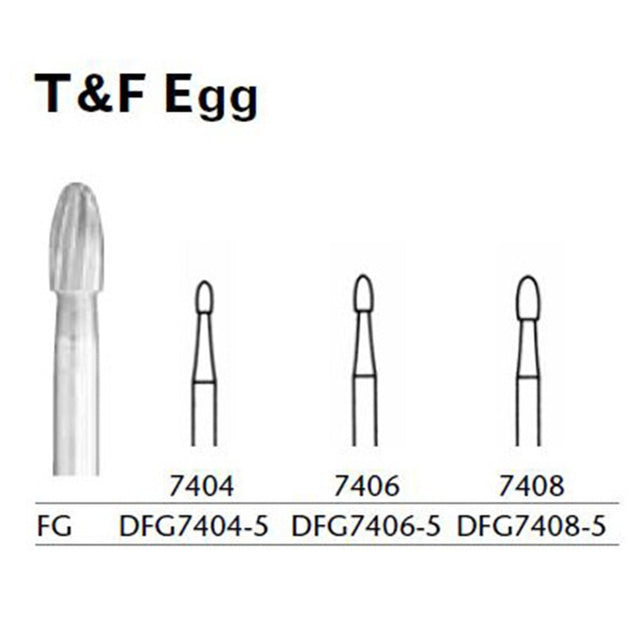 MILTEX Trimming & Finishing Bur, Egg, 7406, Friction Grip, 19 mm long. MPN: DFG7406-5