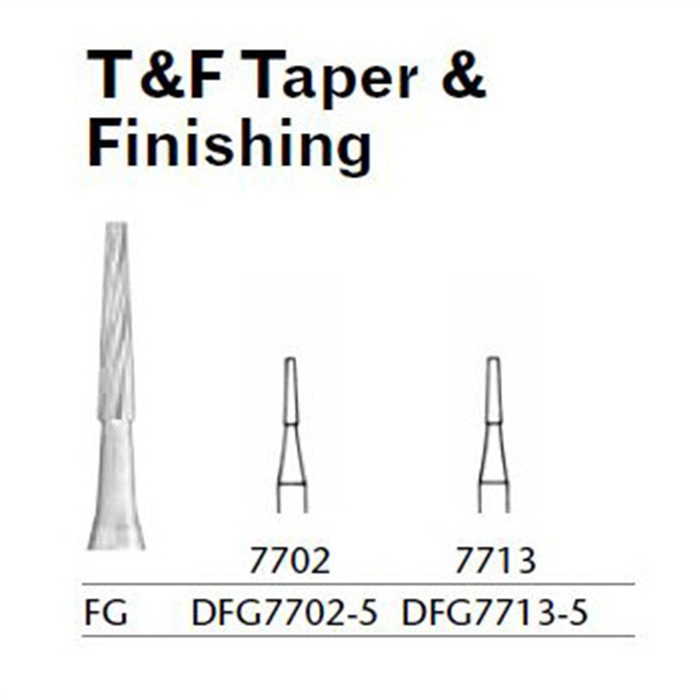 MILTEX Trimming & Finishing Bur, Taper & Finishing, 7702, Friction Grip, 19 mm long. MPN: DFG7702-5