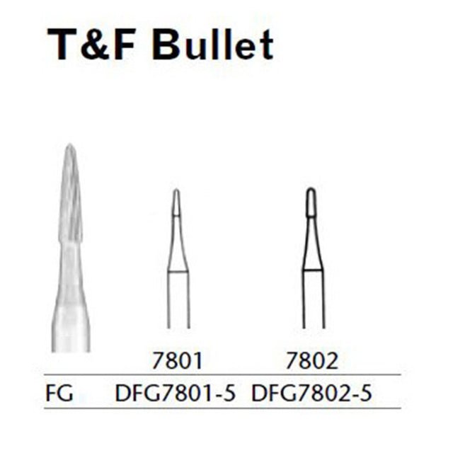 MILTEX Trimming & Finishing Bur, Bullet, 7802, Friction Grip, 19 mm long. MPN: DFG7802-5