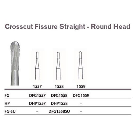 MILTEX Tungsten Carbide Bur, Crosscut Fissure Straight - Round Head, Hand Piece, 1557. MPN: DHP1557