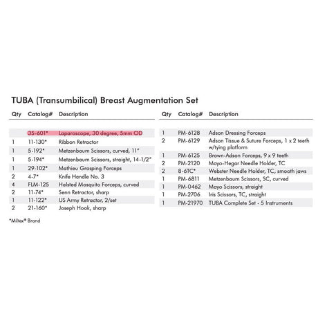MILTEX PADGETT TUBA (Transumbilical) Breast Augmentation Instrument Setup. MPN: IS120 - Image 2
