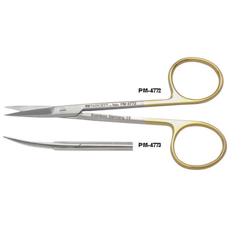 PADGETT Hood Iris Scissors, Tungsten Carbide, Curved, Square Shanks, Sharp, Length= 4-1/2" (114 mm). MPN: PM-4773