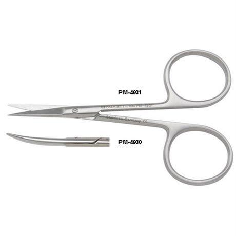 PADGETT Graul Iris Scissors, Curved, Delicate, Sharp, Large Rings, Length= 4" (102 mm). MPN: PM-4930