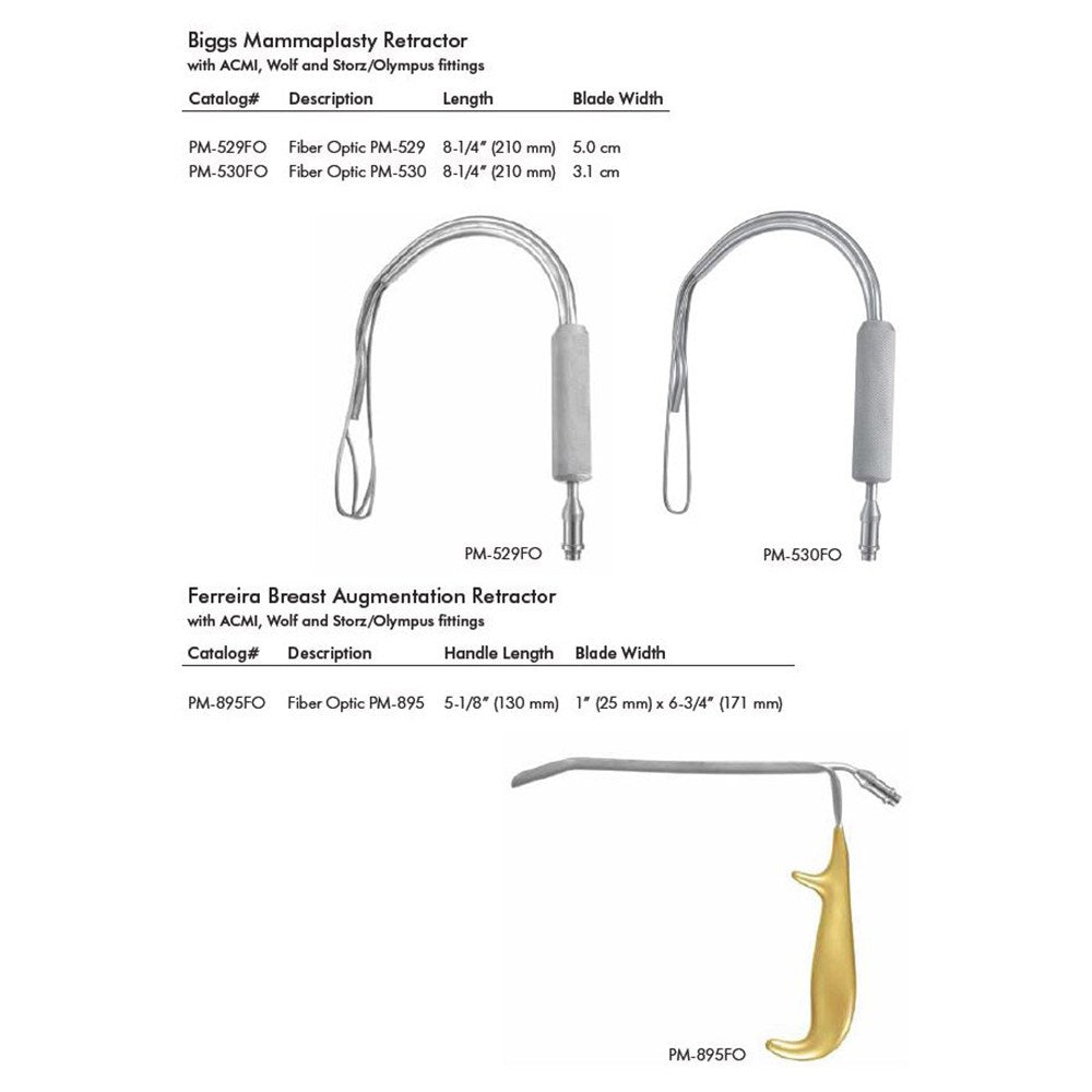 PADGETT Biggs Mammaplasty Retractor, Fiber Optic PM-529, Length= 8-1/4" (210 mm), Blade= 5.0 cm. MPN: PM-529FO - Image 2
