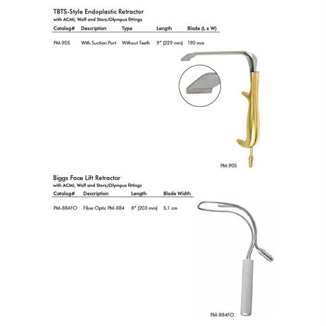 PADGETT Biggs Face Lift Retractor, Fiber Optic PM-884, Length= 8" (203 mm), Blade= 5.1 cm. MPN: PM-884FO - Image 2