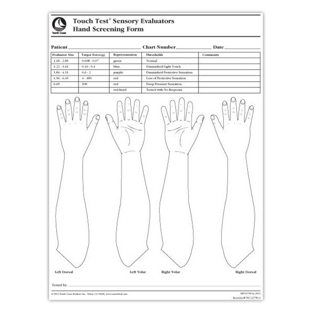 Hand Screening Forms for use with Touch-Test Sensory Evaluators. MPN: NC12750-1