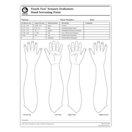 Hand Screening Forms for use with Touch-Test Sensory Evaluators. MPN: NC12750-1