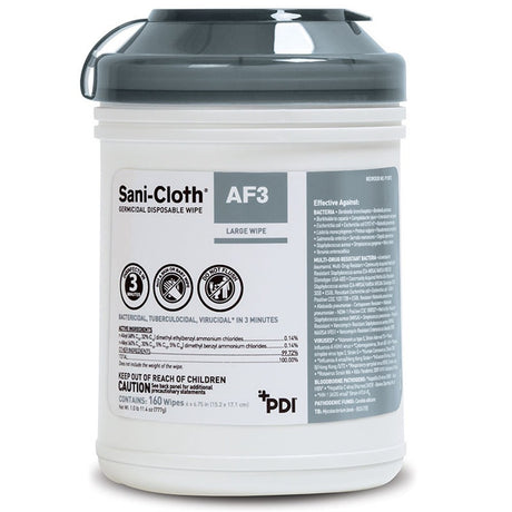 PDI SANI-CLOTH AF3 Germicidal Disposable Wipes, Large, 6" x 6-3/4", 160/canister, 12 can/cs. MPN: P13872