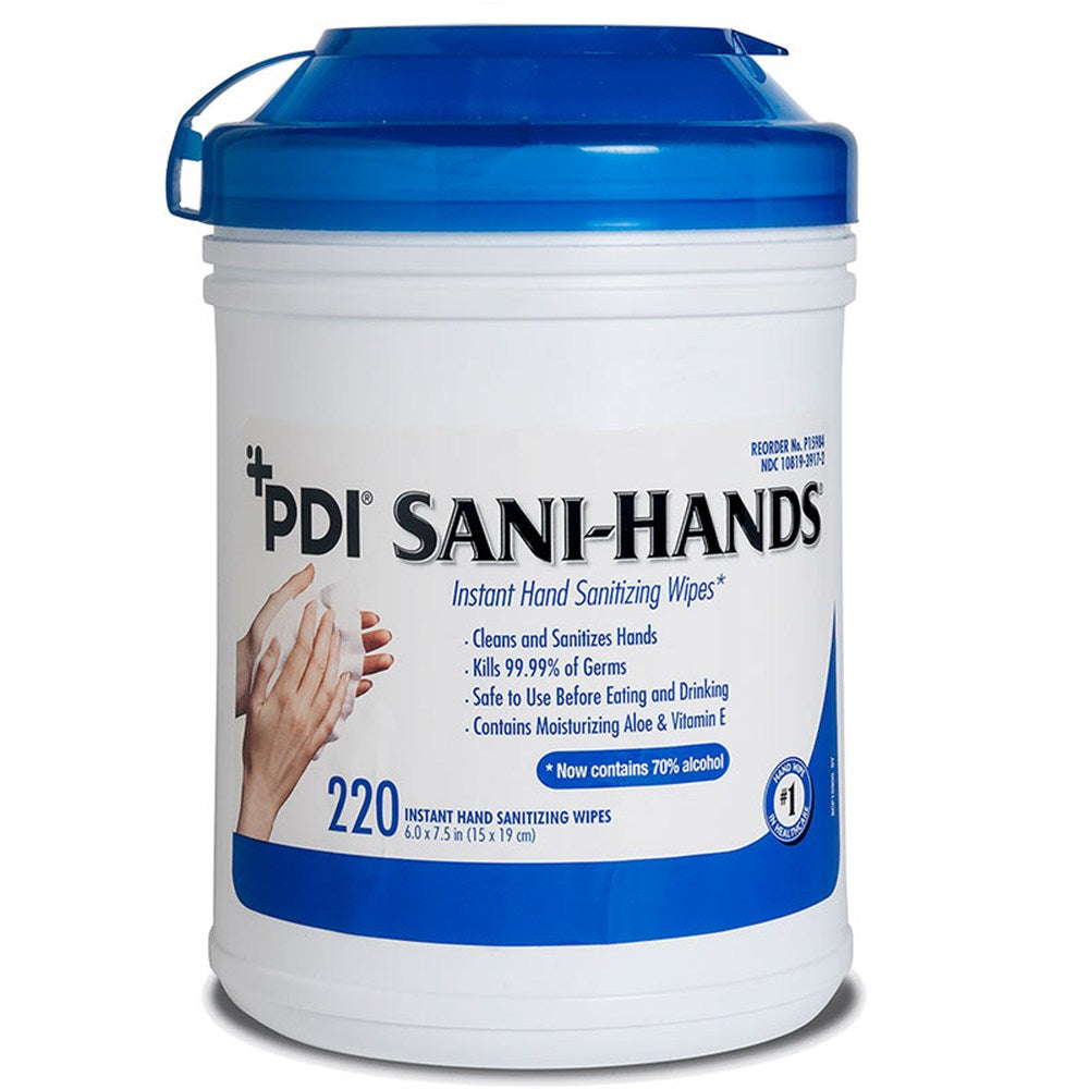 PDI SANI-HANDS Instant Hand Sanitizing Wipes, Large, 6" x 7-1/2", 220/can, 6 can/cs. MPN: P15984