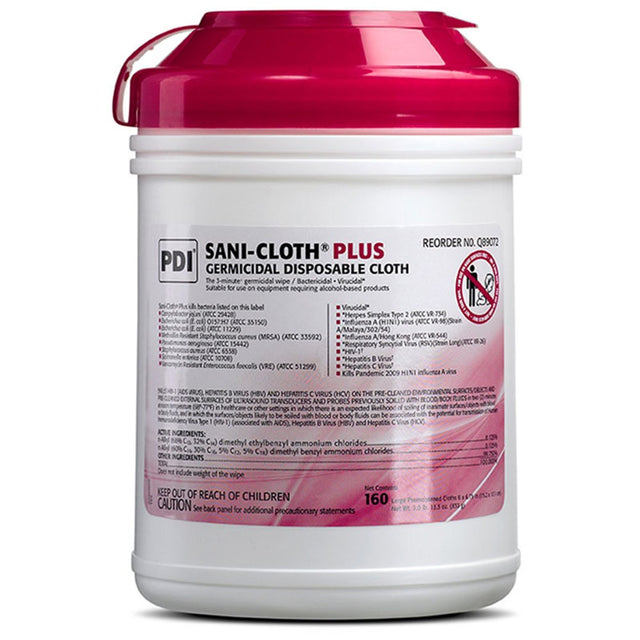 PDI SANI-CLOTH PLUS Germicidal Disposable Cloth, Large 6" x 6-3/4", 160/canister, 12 can/cs. MPN: Q89072