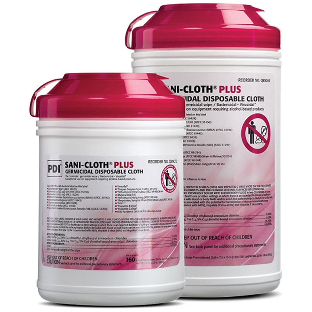 PDI SANI-CLOTH PLUS Germicidal Disposable Cloth, Large 6" x 6-3/4", 160/canister, 12 can/cs. MPN: Q89072 - Image 2