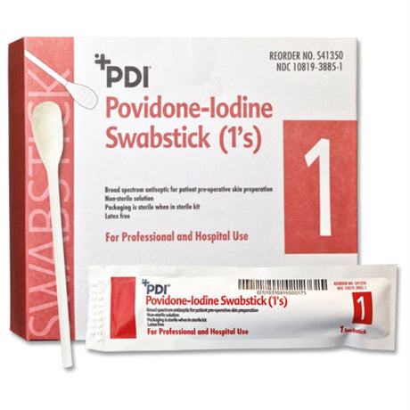 PDI PVP Iodine Prep Swabstick, 1s, 4", 1/pk, 50 pk/bx, 10 bx/cs. MPN: S41350