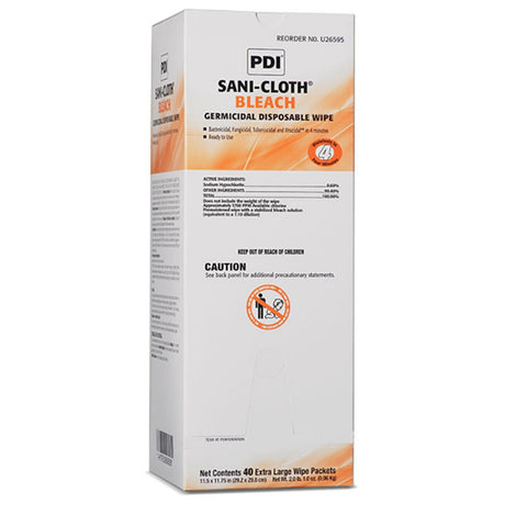 PDI SANI-CLOTH Bleach Germicidal Disposable Wipes, X-Large, 11-1/2" x 11-3/4", 40 Individual Packs/bx, 3 bx/cs. MPN: U26595