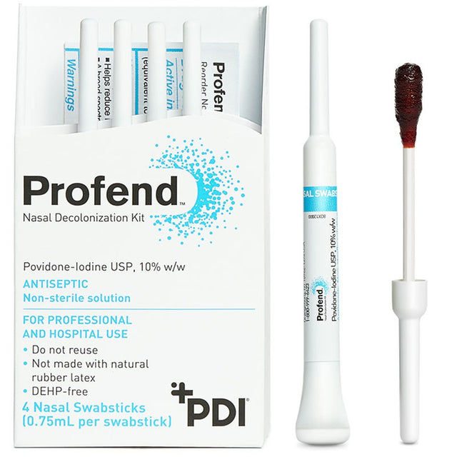 PDI PROFEND Nasal Decolonization Swabstick Kit, 4 swabs/kt, 12 kt/bx, 4 bx/cs. MPN: X12048