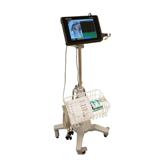 Schiller Sunken Base Rolling Stand with Basket and Rubber Case Adapter for Cardiovit FT-1 ECG. MPN: RS010-SBRS