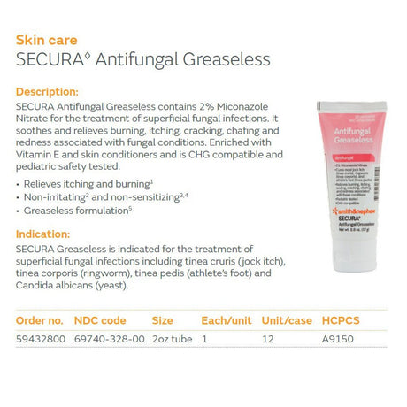 SMITH & NEPHEW SECURA Antifungal Greaseless, 2 oz Tube, 12/cs. MPN: 59432800 - Image 2