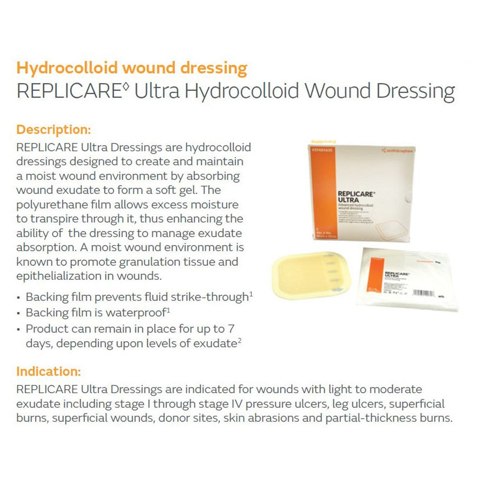 SMITH & NEPHEW REPLICARE Ultra Hydrocolloid Wound Dressing, 6" x 6", 5/bx, 8 bx/cs. MPN: 59484700 - Image 2